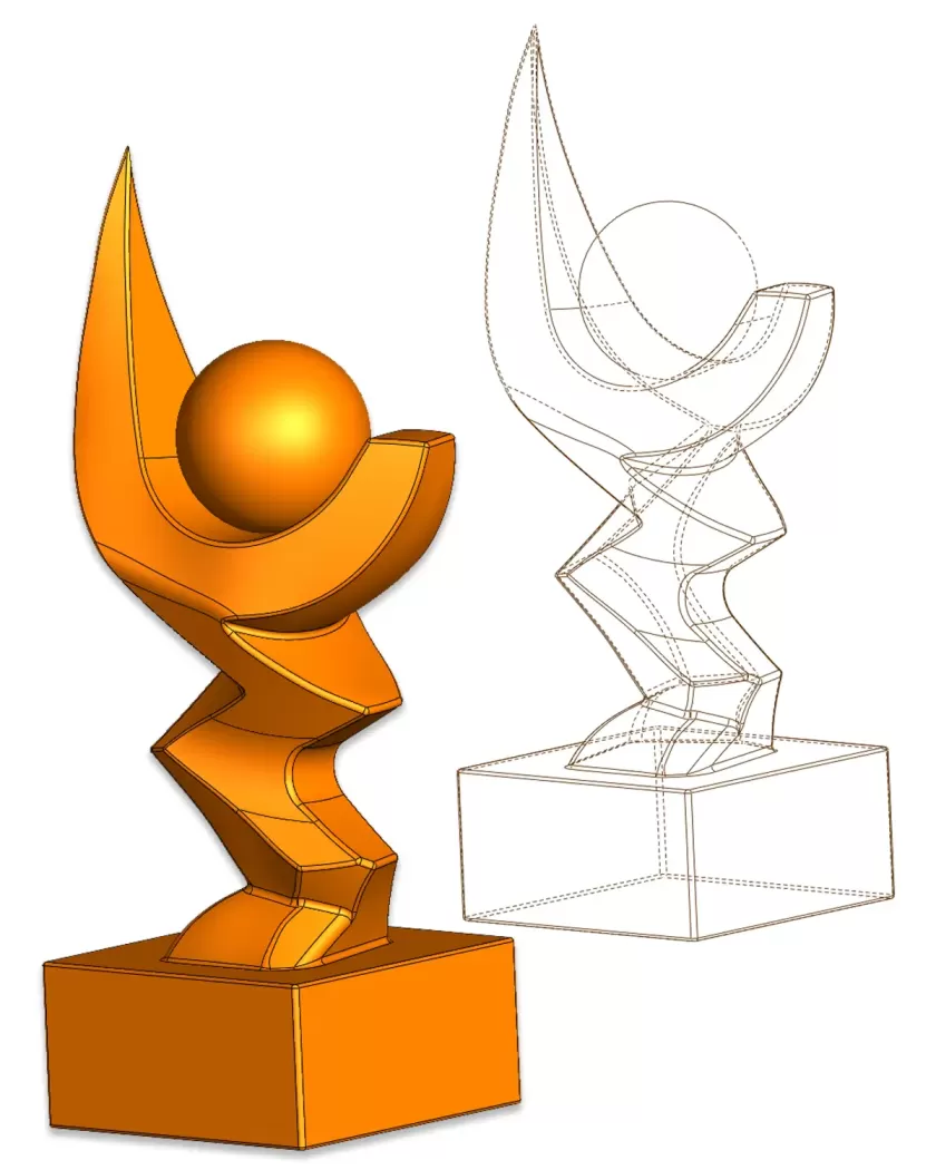 brass sculpture wireframe view