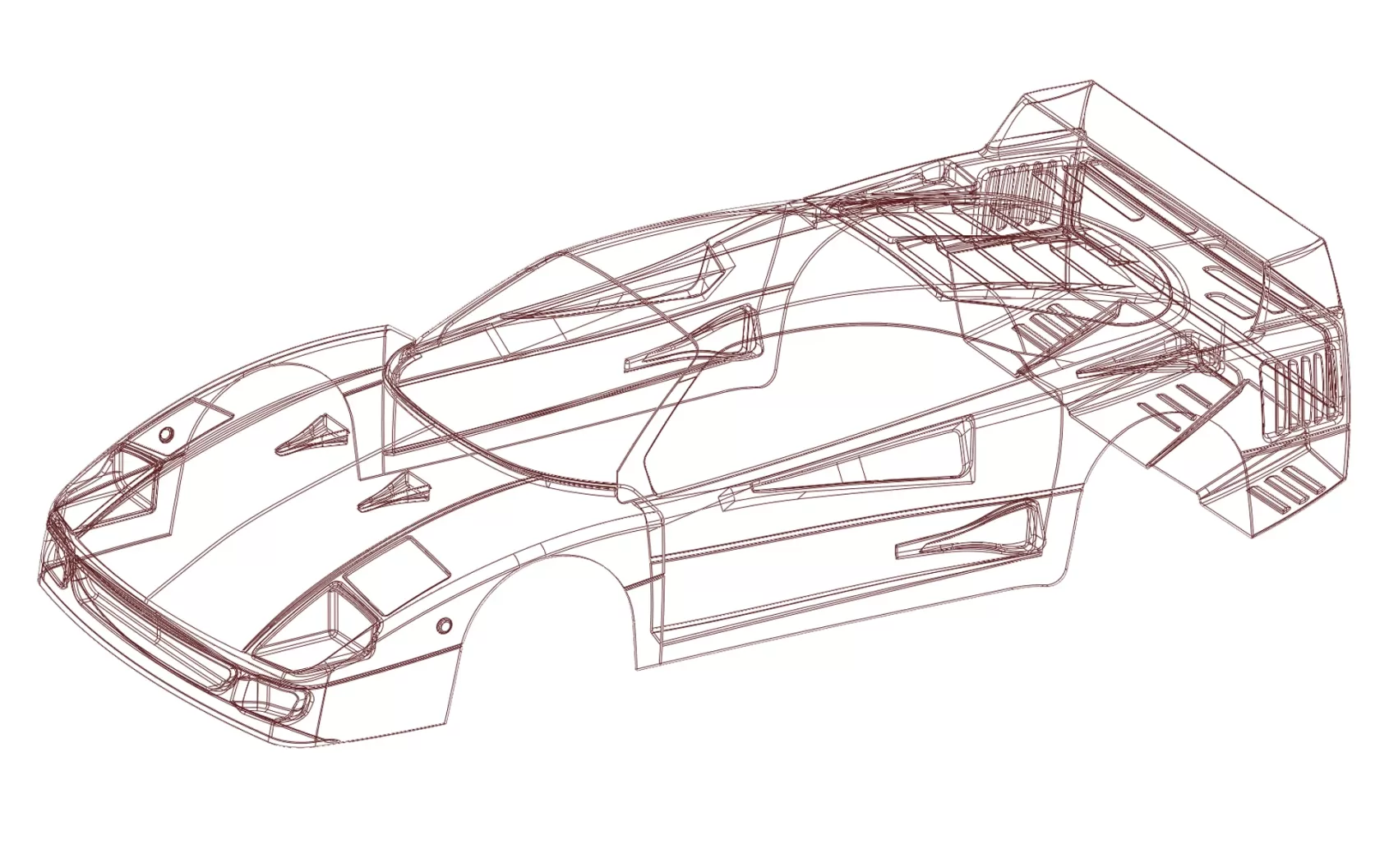 Ferrari F40 wireframe view